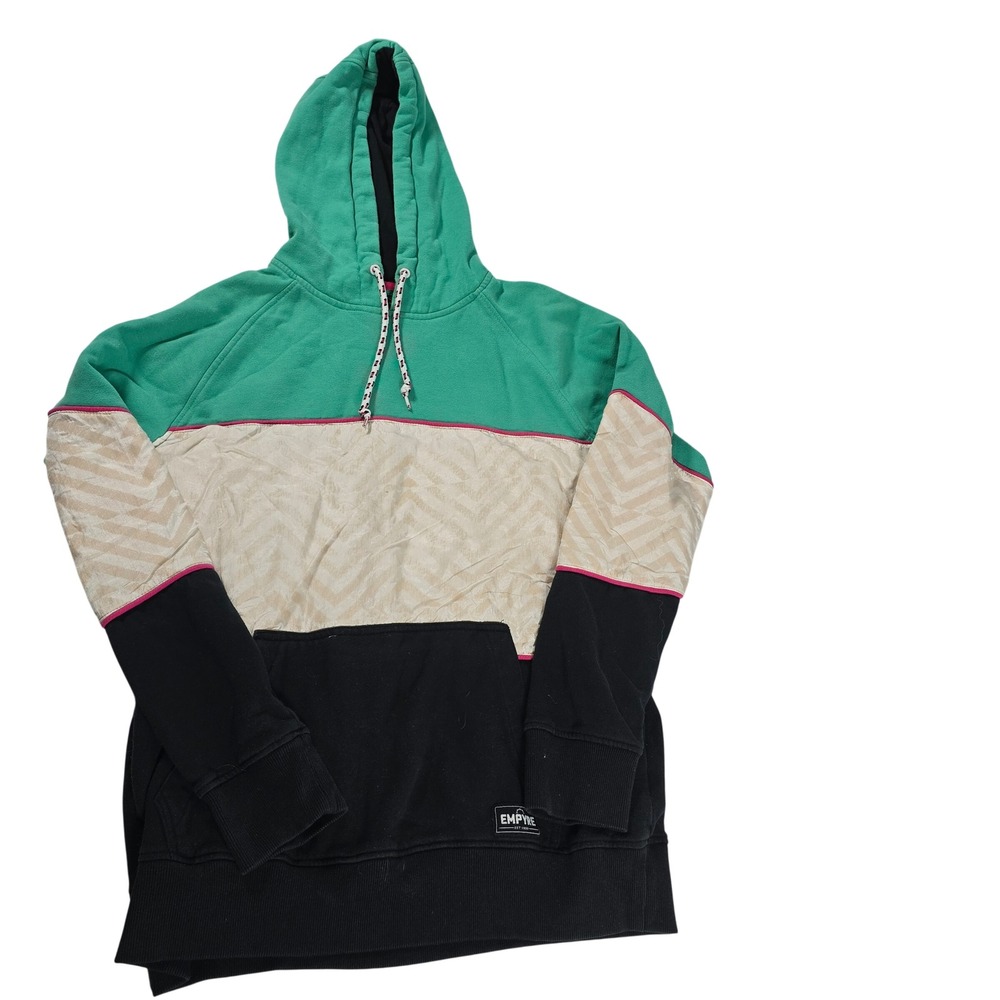 Empyre Mens Colorblock Hoodie Green Cream Black‎ Chevron Pullover Size M